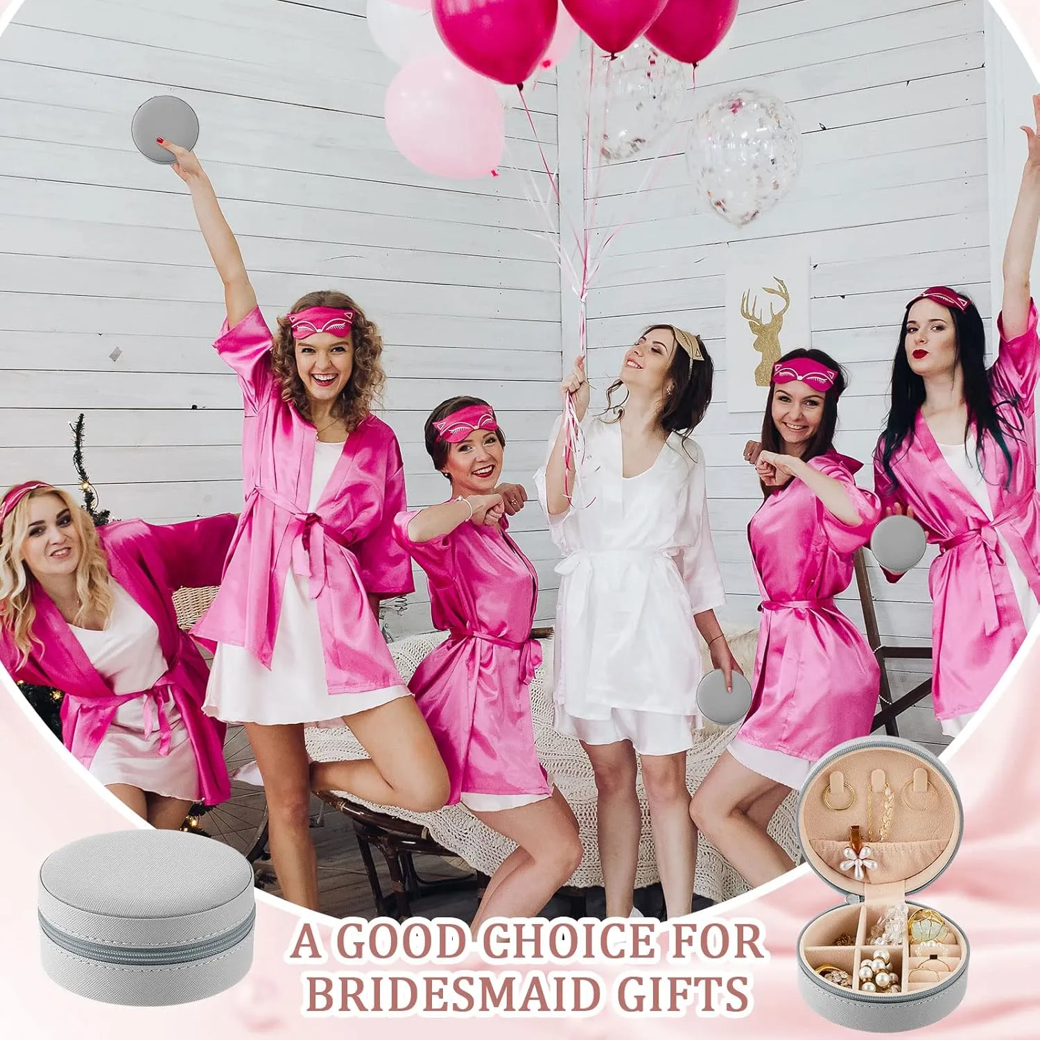 6 Pcs Travel Jewelry Case Bridesmaid Gift Boxes Jewelry Travel Organizer Small Round Jewelry Box Mini Storage PU Leather