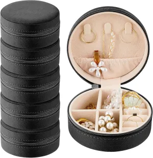 6 Pcs Travel Jewelry Case Bridesmaid Gift Boxes Jewelry Travel Organizer Small Round Jewelry Box Mini Storage PU Leather