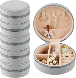 6 Pcs Travel Jewelry Case Bridesmaid Gift Boxes Jewelry Travel Organizer Small Round Jewelry Box Mini Storage PU Leather
