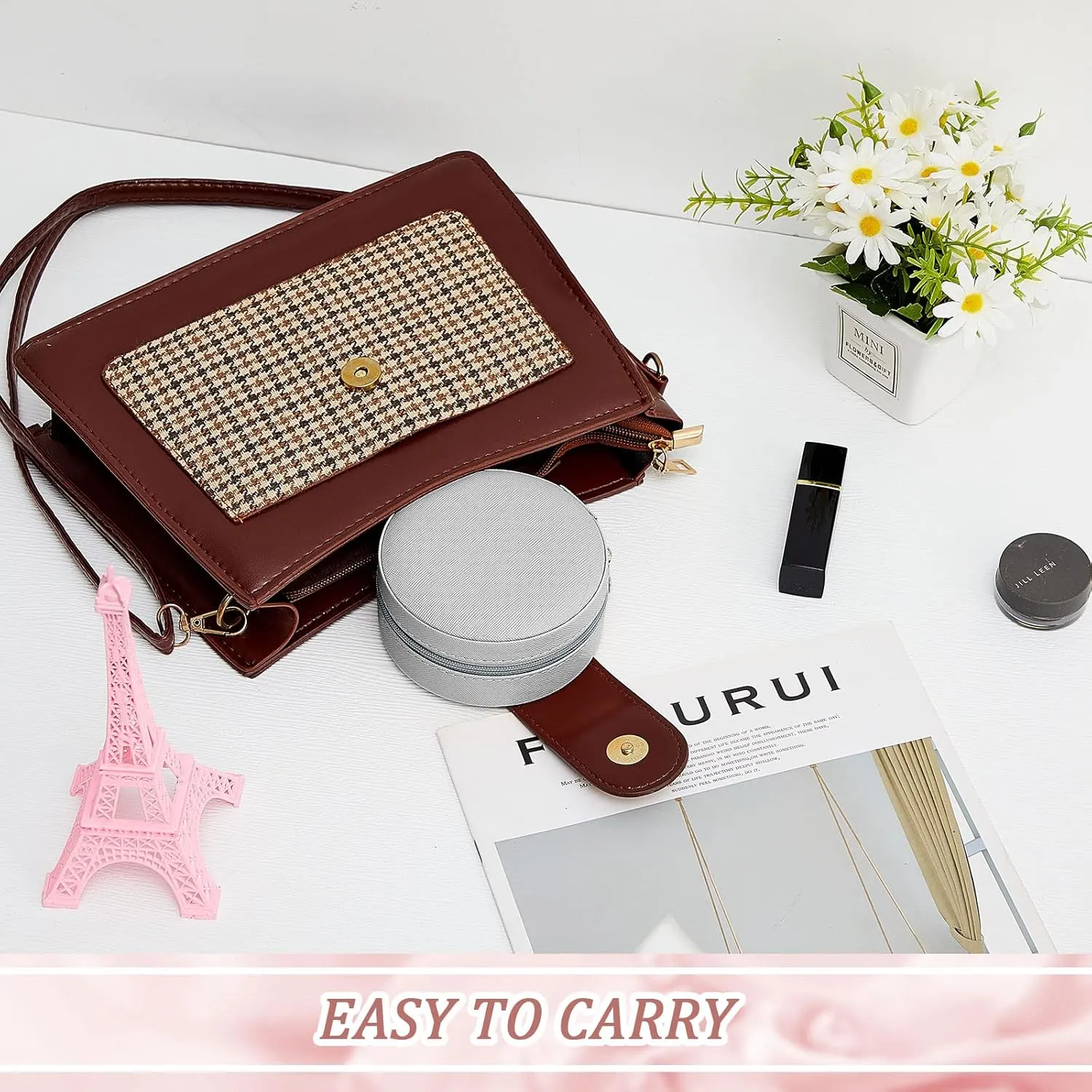 6 Pcs Travel Jewelry Case Bridesmaid Gift Boxes Jewelry Travel Organizer Small Round Jewelry Box Mini Storage PU Leather