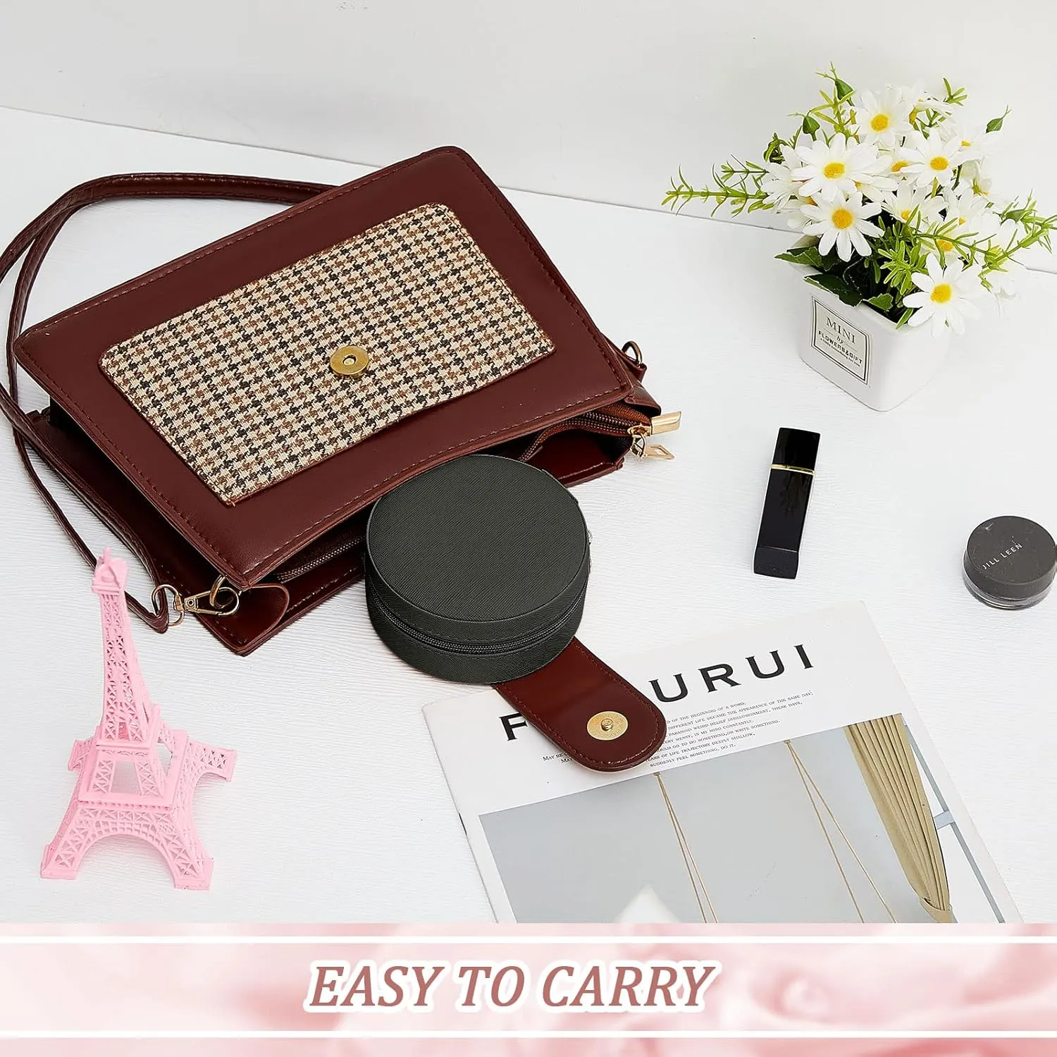 6 Pcs Travel Jewelry Case Bridesmaid Gift Boxes Jewelry Travel Organizer Small Round Jewelry Box Mini Storage PU Leather