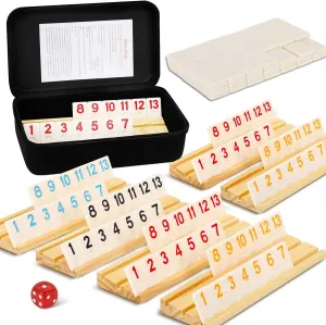 6 Players Rummy Game with 6 Wooden Racks, 160 Melamine Tiles, Premium Portable Case, Tile Board Games for Adults, Travel, Birthday Gifts for Women Men Dad Mom Husband Wife