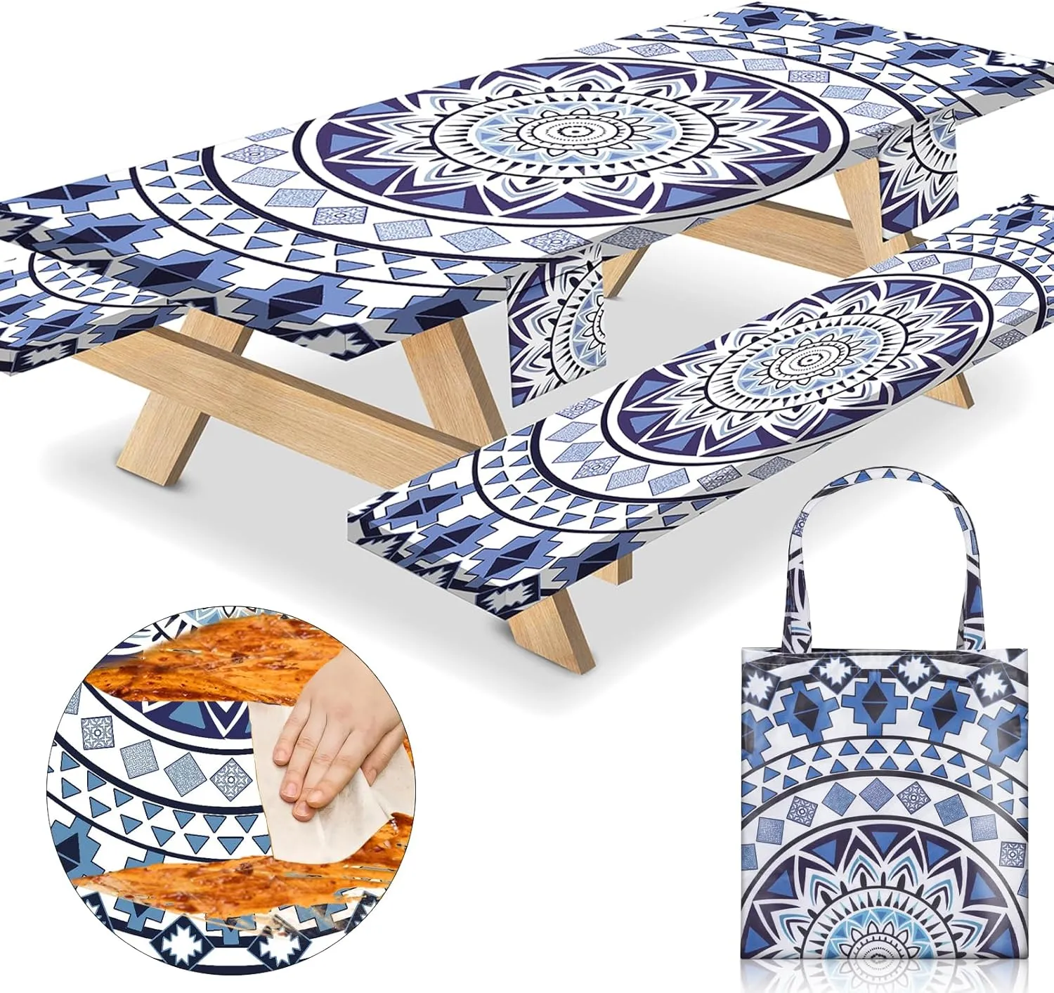 72×30Inches Picnic Table Cover with Bench Covers 3Piece 6Ft Waterproof Outdoor Table Protective Covered Summer Road Trips Necessities Tools Camping Kit Sets Women Must Haves Needs Bohemia