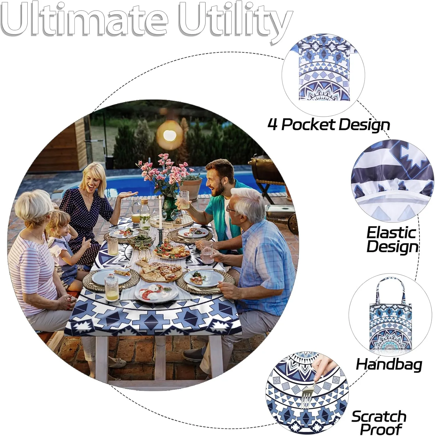 72×30Inches Picnic Table Cover with Bench Covers 3Piece 6Ft Waterproof Outdoor Table Protective Covered Summer Road Trips Necessities Tools Camping Kit Sets Women Must Haves Needs Bohemia