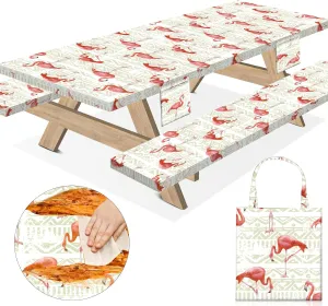 8Ft Picnic Table Cover with Bench Covers 96×30 Inches Polyester Waterproof Camp Printed Elastico Tablecover Rv Camping Cookout Equipment Accessory Camper Car Trailer Equipment Must Haves