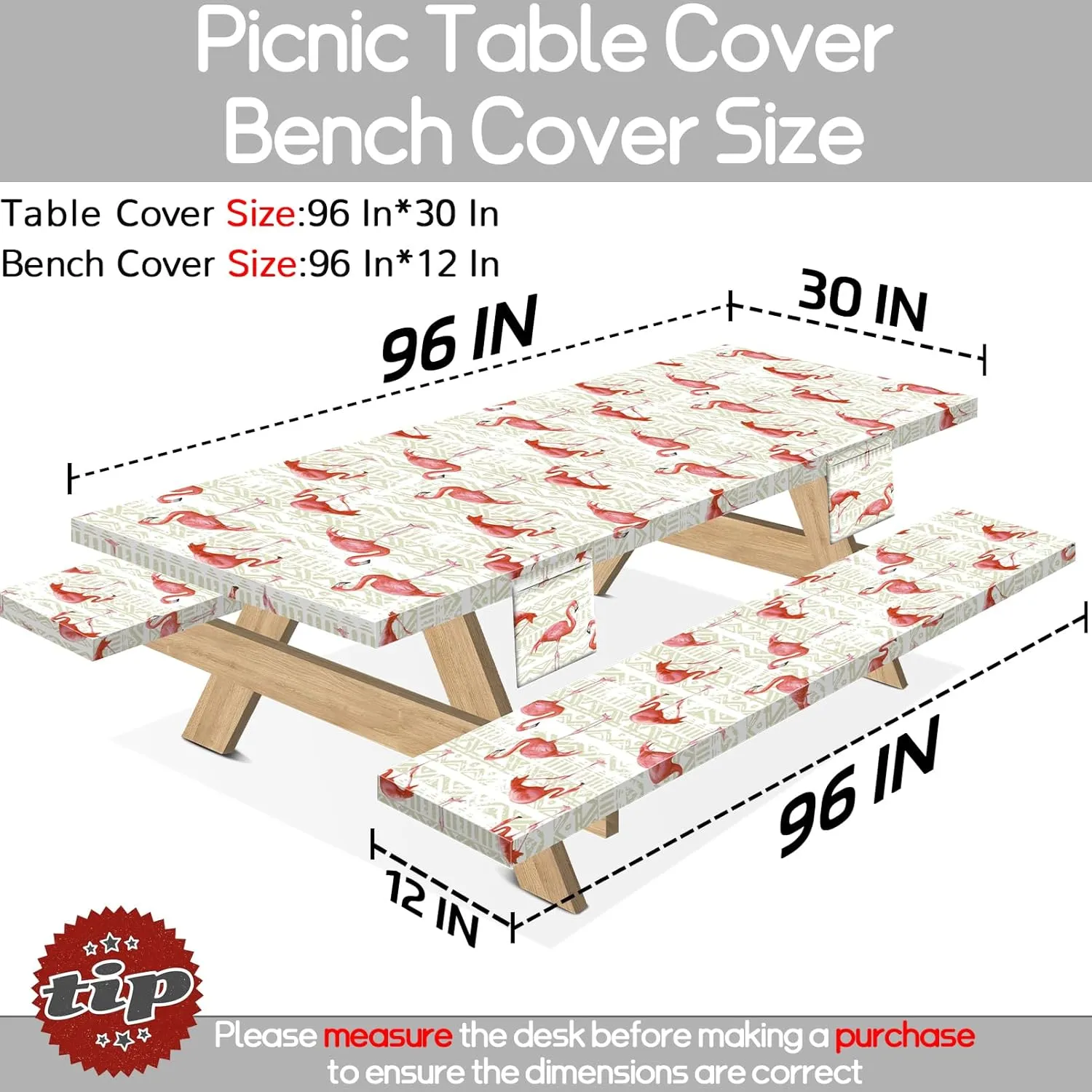 8Ft Picnic Table Cover with Bench Covers 96×30 Inches Polyester Waterproof Camp Printed Elastico Tablecover Rv Camping Cookout Equipment Accessory Camper Car Trailer Equipment Must Haves