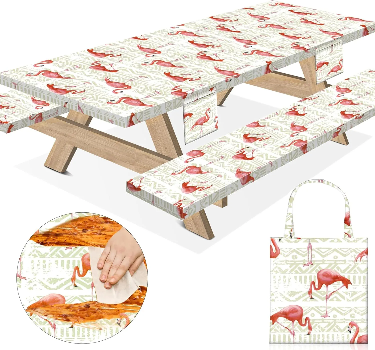8Ft Picnic Table Cover with Bench Covers 96×30 Inches Polyester Waterproof Camp Printed Elastico Tablecover Rv Camping Cookout Equipment Accessory Camper Car Trailer Equipment Must Haves
