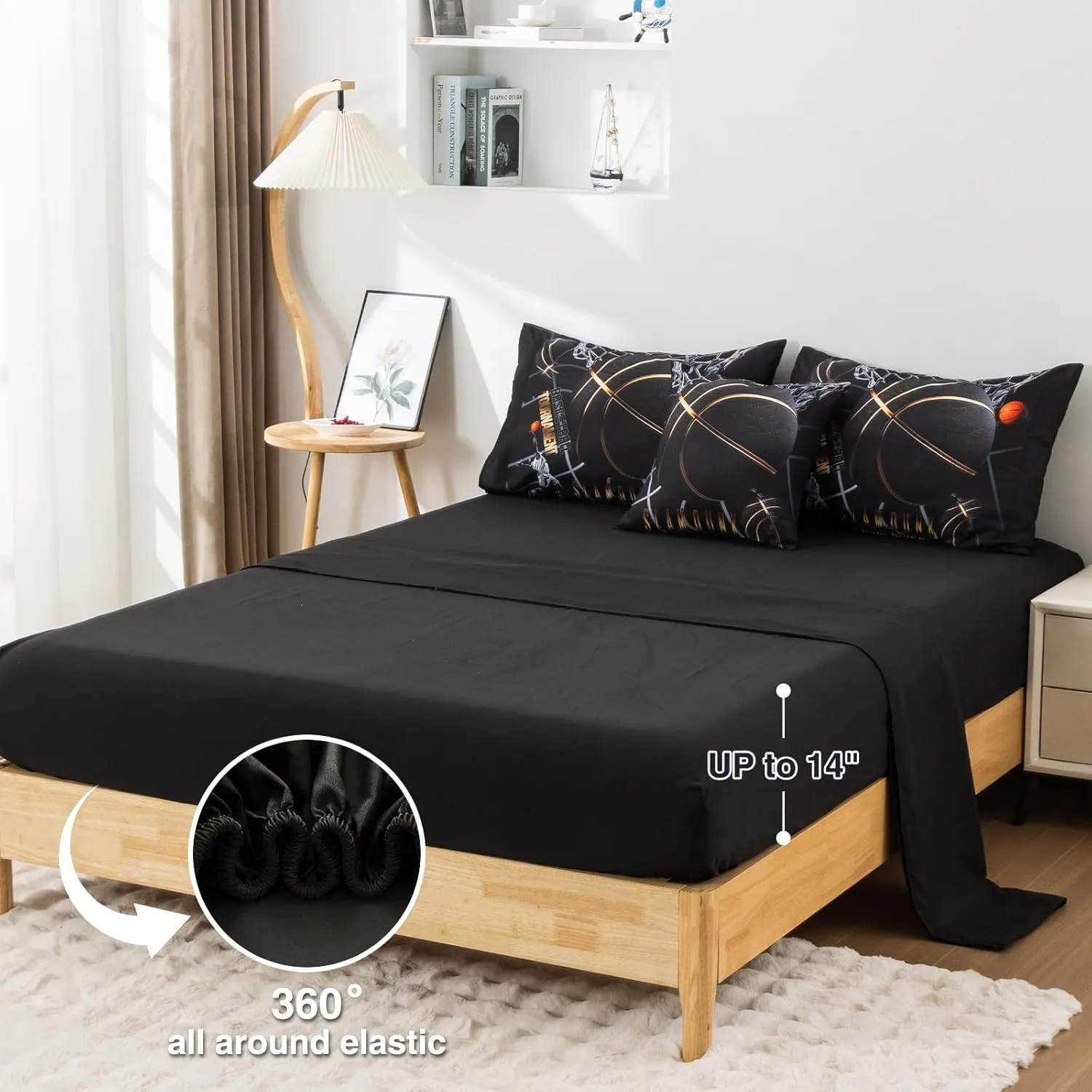 A Nice Night Comforter Set,6 Piece Bed-in-a-Bag with Comforter & Sheet Sets,Basketball Court with Sportsman Slam Dunk Printing for Kids Teen Boys,Queen