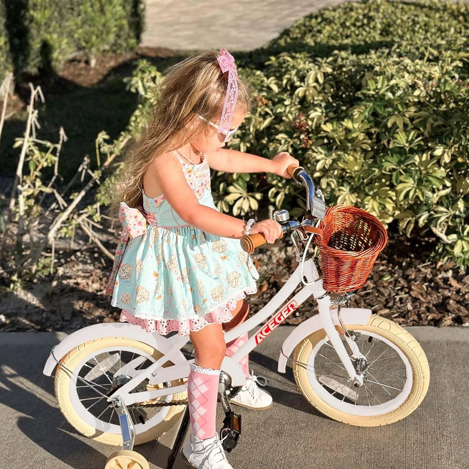 ACEGER Girls Bike with Basket, Kids Bicycle for 3-13 Years, Included Coaster Brake & Caliper Brake, 14 16 18 Inch with Training Wheels, 20 24 26 Inch with Kickstand but no Training Wheels