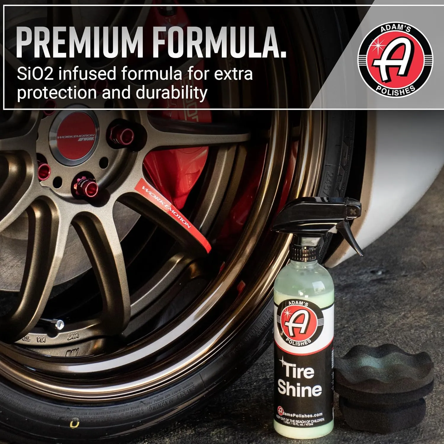 Adam's Tire Shine 16oz - Easy to Use Spray Tire Dressing W/ SiO2 for Glossy Wet Tire Look w/No Sling | Works on Rubber, Vinyl & Plastic | USA Made
