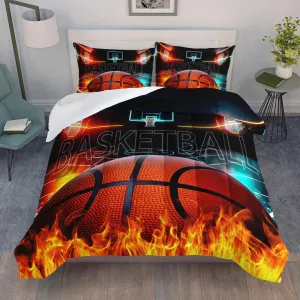AILONEN 3D Basketball Comforter Set Twin Size, Sports Fire Basketball Bedding Set for Boys Kids Teen,Cool Sport Theme Bed in a Bag 3PCS,1 Basketball Comforter   2 Pillowcases,Soft Microfiber