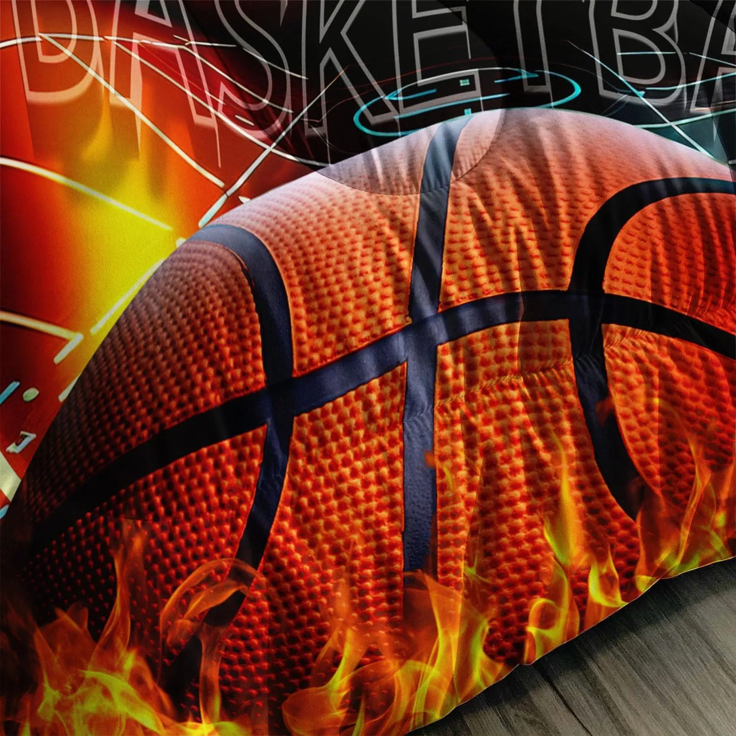 AILONEN 3D Basketball Comforter Set Twin Size, Sports Fire Basketball Bedding Set for Boys Kids Teen,Cool Sport Theme Bed in a Bag 3PCS,1 Basketball Comforter   2 Pillowcases,Soft Microfiber