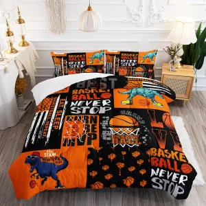 AILONEN Dinosaur Comforter Set Twin Size,Basketball Sports Bedding Set,Basketball Star Dinosaur Pattern Comforter Sets,Slam Dunk Bed in A Bag 3 Pieces, 1 Quilt and 2 Pillowcases