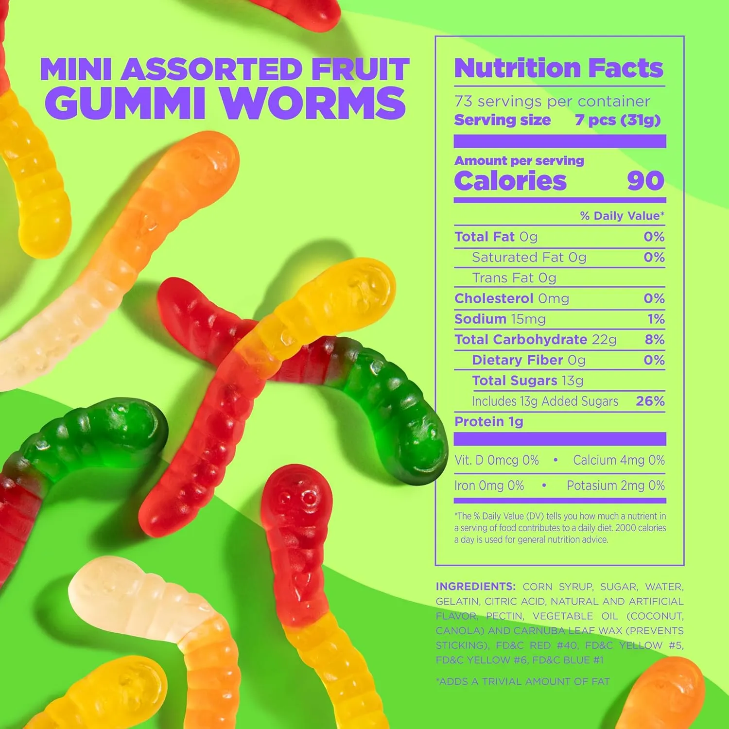 Albanese Candy Mini Assorted Fruit Gummi Worms Gummi Candy, Assorted Flavors: Cherry, Green Apple, Pineapple, Lemon, Orange; Gluten Free Dairy Free Fat Free, 5 Pound (Pack of 1)