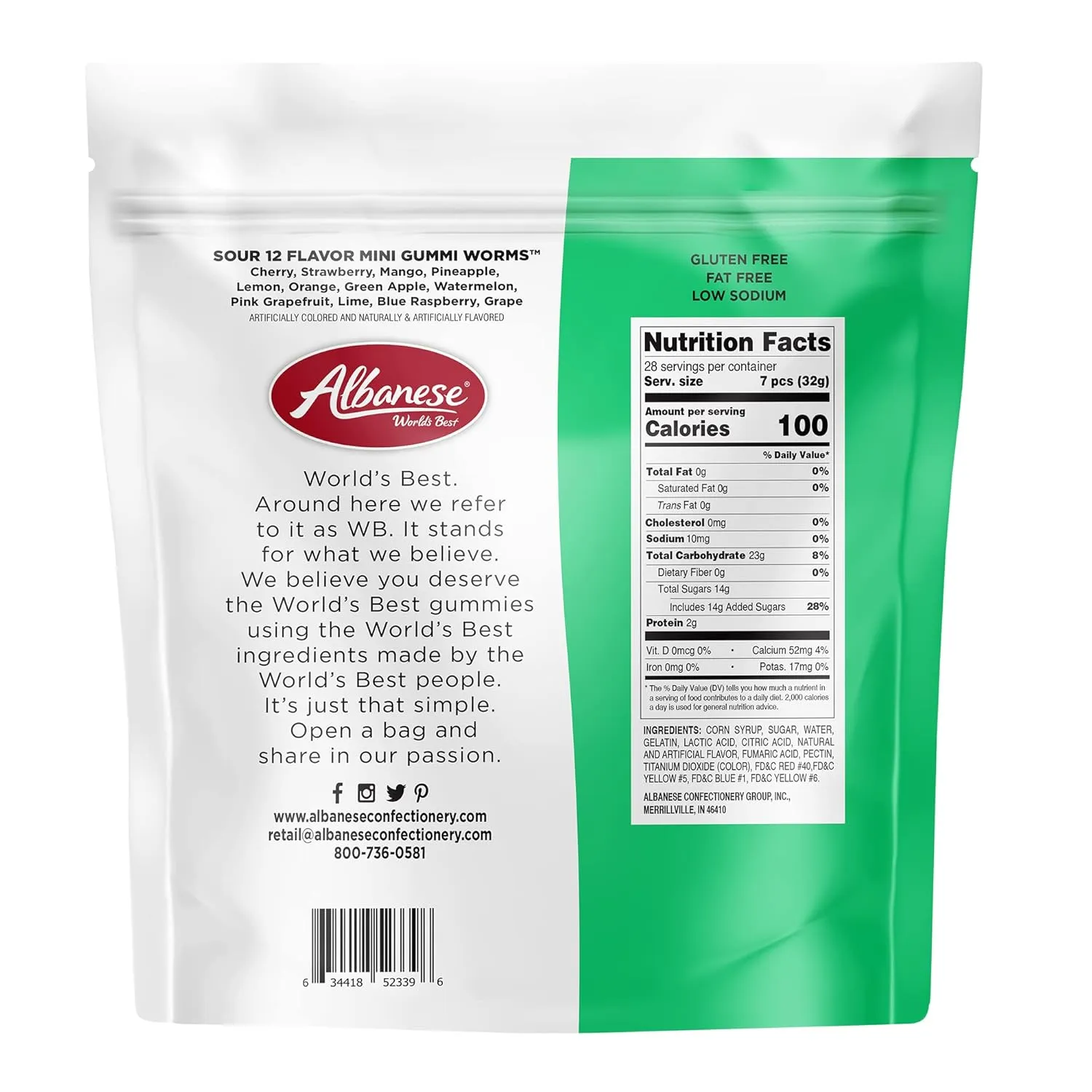 Albanese World's Best Sour 12 Flavor Mini Gummi Worms Candy, 32 Oz Bag