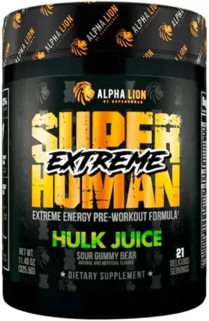 ALPHA LION Superhuman Extreme High Stim Pre Workout Powder, Beta Alanine, L-Taurine & 356mg Tri-Source Caffeine for Sustained Energy, Nitric Oxide & Citrulline for Pump (21 Servings, Sour Gummy Bear)