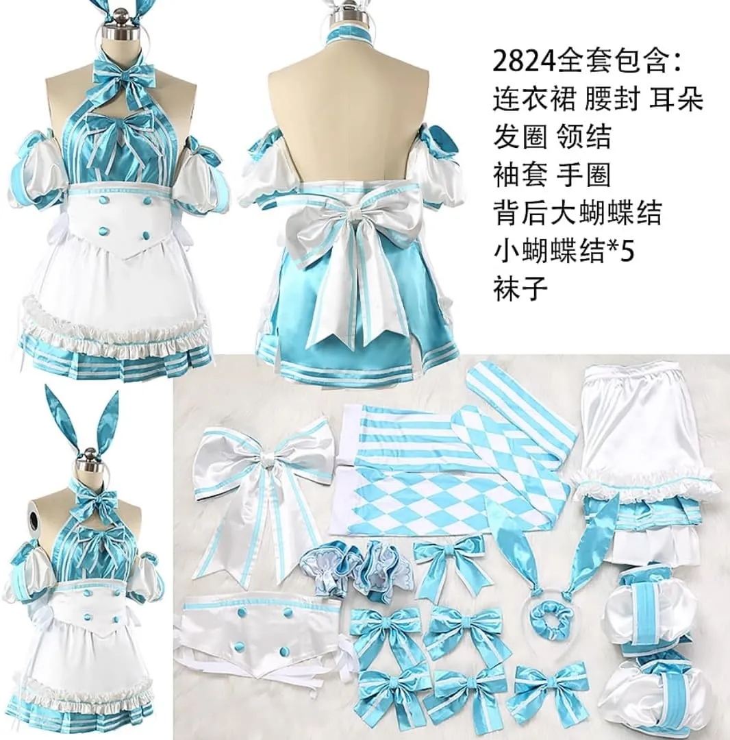 Altria Caster Cosplay Cute Blue and White Bunny Ears Maid Costume Halloween New Outfit