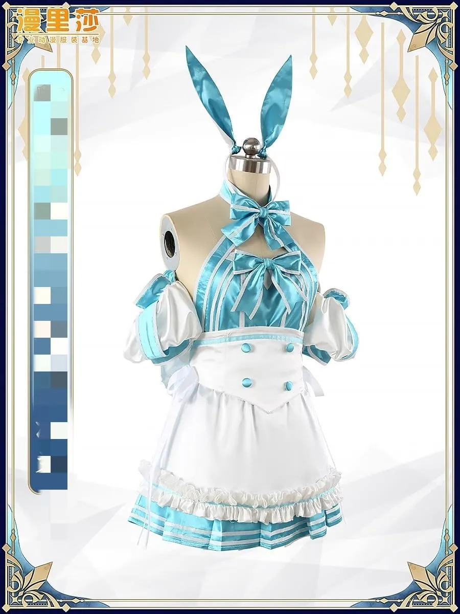 Altria Caster Cosplay Cute Blue and White Bunny Ears Maid Costume Halloween New Outfit