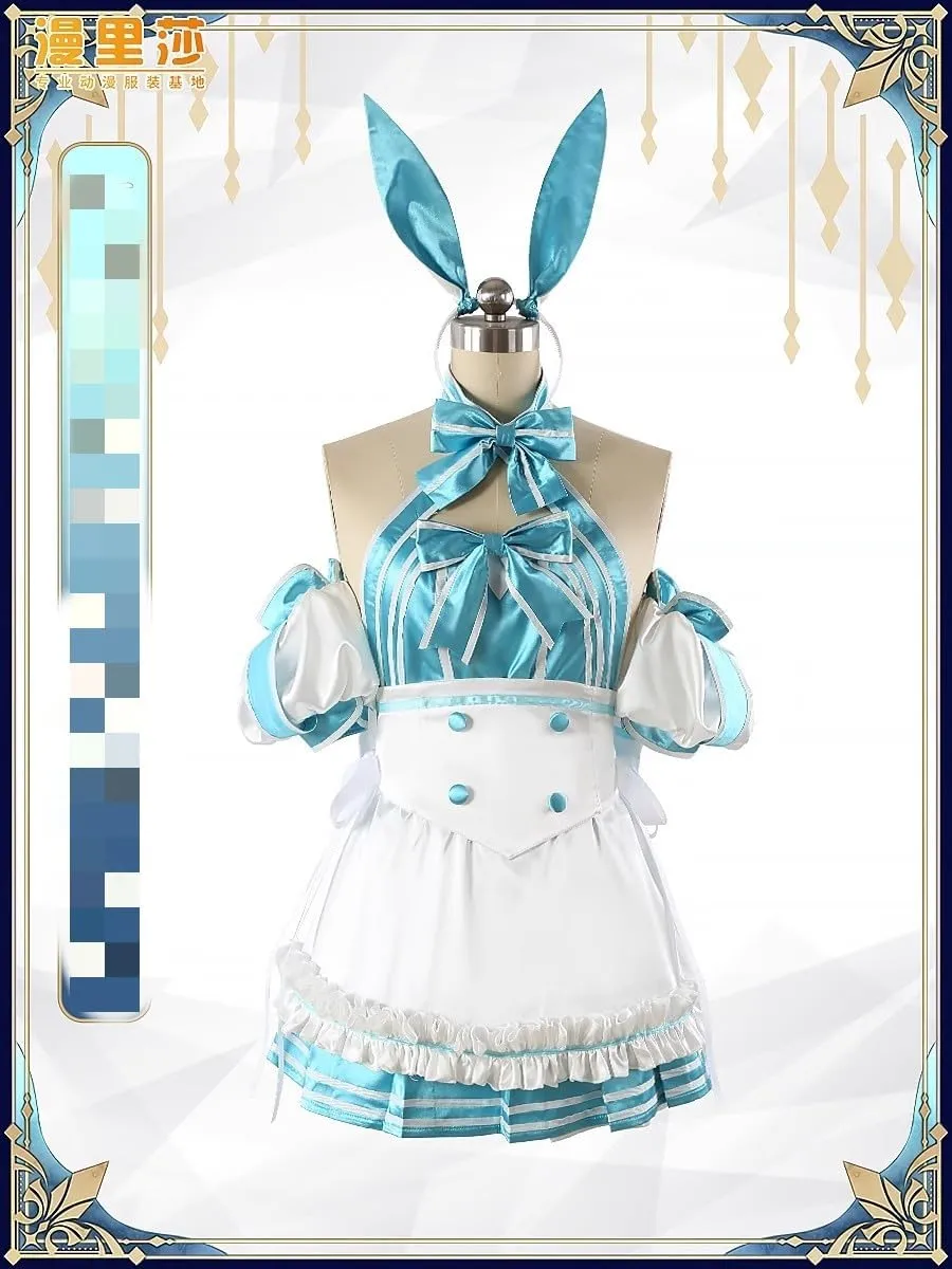 Altria Caster Cosplay Cute Blue and White Bunny Ears Maid Costume Halloween New Outfit