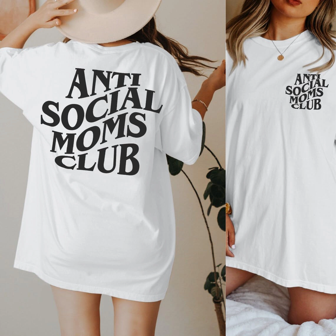 Anti Social Mom Club Shirt Oversized Mama Shirts Funny Mom Life Graphic Tee Casual Short Sleeve Tops
