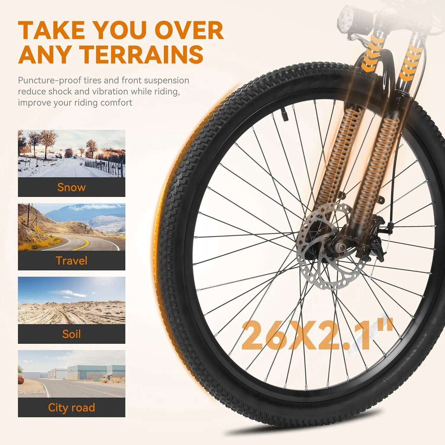 Apex Electric Bike for Adults, 26" 1000W Peak Electric Mountain Bike, 22MPH Top Speed, Max Range 55  Miles, 48V Removable Battery, 21-Speed Lightweight E-Bike, Front Suspension