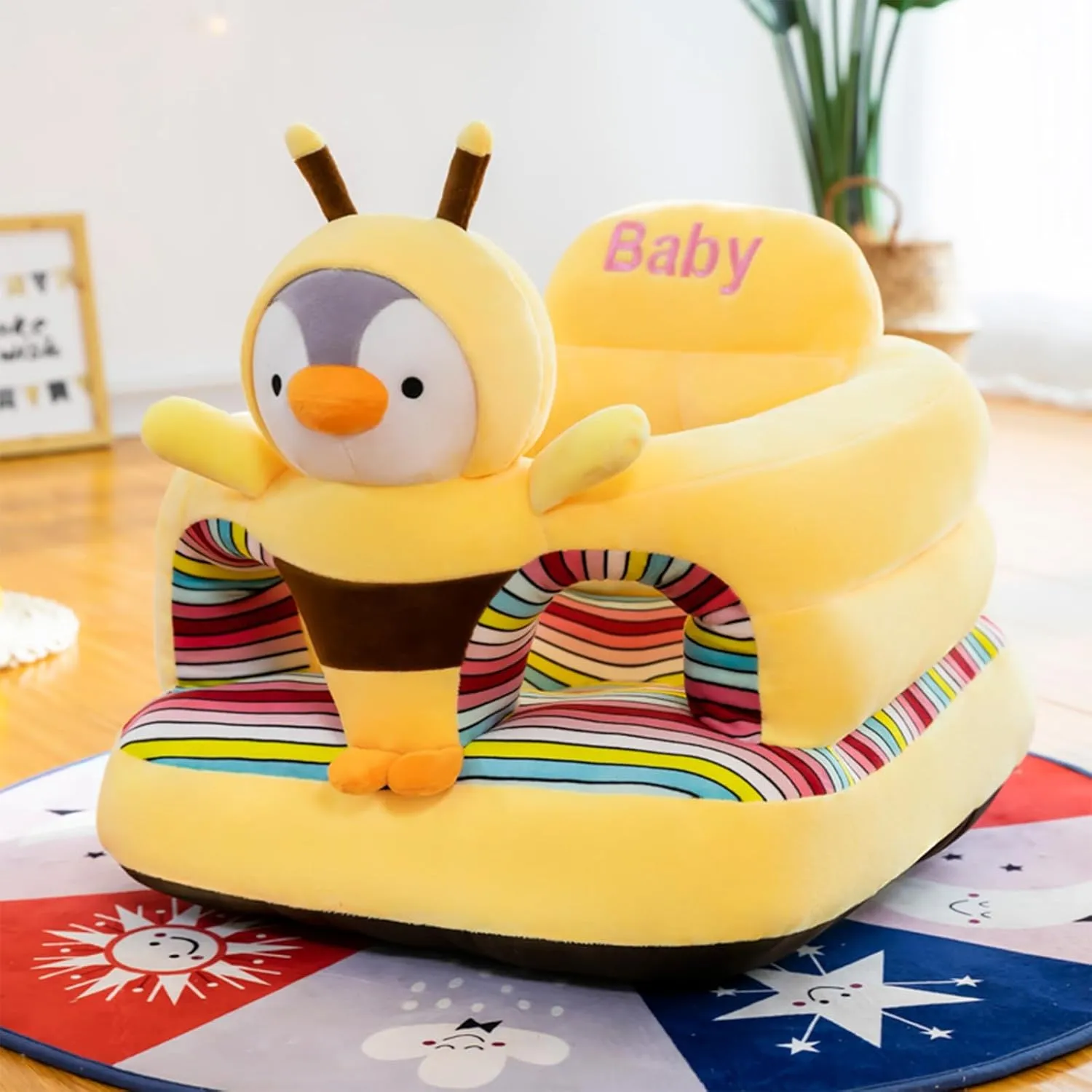 Baby Seat for 3-24 Month, Infant Back Support Floor Chair, Plush Cartoon Animals Baby Sofa, Toddler Floor Seater for Sitting Up, Portable Activity Seat for Babies (Bee)