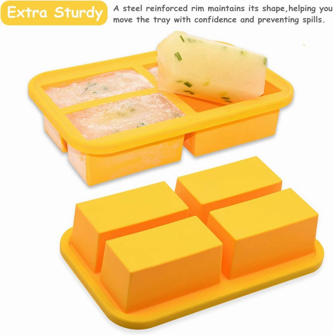 Bangp 1-Cup Silicone Freezer Trays with Lid,2 Pack,Easy-Release Silicone Freezer Containers,Soup Freezer Molds,Freeze and Store Soup,Broth,Sauce,Leftovers - Makes 8 Perfect 1 Cup Portions