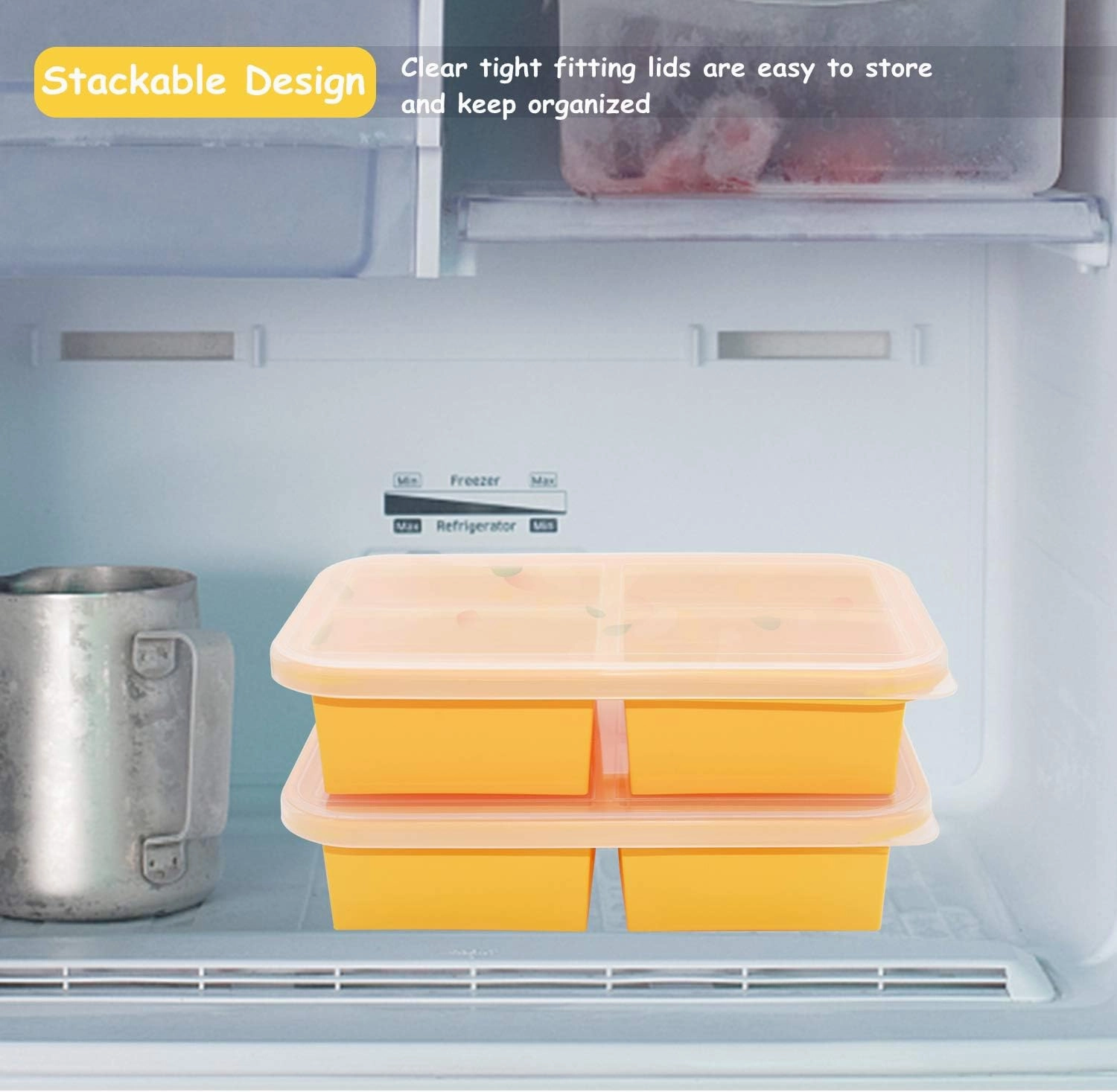 Bangp 1-Cup Silicone Freezer Trays with Lid,2 Pack,Easy-Release Silicone Freezer Containers,Soup Freezer Molds,Freeze and Store Soup,Broth,Sauce,Leftovers - Makes 8 Perfect 1 Cup Portions