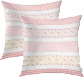 Batmerry Flower Pretty Cute Throw Pillow Covers,Shabby Chic Vintage Stripes Roses Decorative Pillow Covers Digital Printing Blended Fabric for Couch Sofa Bed Invisible Zipper 20X20 in