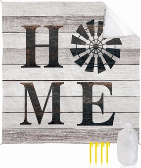 Beach Blanket Sandproof, Vintage Home Windmill Word on Rustic Wooden Grain Waterproof Beach Mat Lightweight Quick Drying Picnic Blanket Beach Essentials for Travel Camping Hiking 83x79in