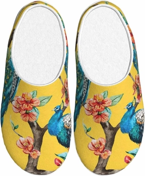 Beautiful Peacock print Women's Soft Slippers House Shoes Comfortable Home Slippers Home Bedroom Shoes for Adults