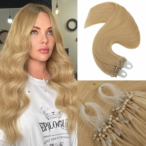 Benehair Microlink Hair Extensions Human Hair Natural Blonde Micro loop Hair Extensions Real Human Hair Invisible Microbead Hair Extensions for Women 16inch Natural Hair Extensions