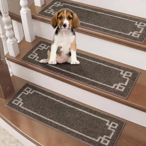 BEQHAUSE Stair Treads for Wooden Steps Non Slip Washable Carpet Stair Treads with Reusable Residue Free Backing Soft Polyester Stair Rugs Indoor for Kids Elders and Dogs 9”x28”,4pcs,Brown