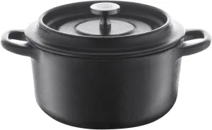 Berndes 034141 Roasting Dish Cast Iron Mini Casserole 10 cm Round with Cast Iron Lid Enamel, 350 ml, Black