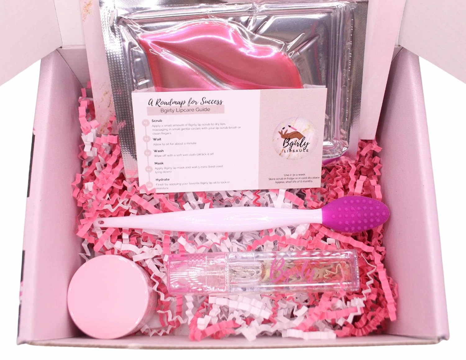 Bgirly Lip Care Kit | Lip Oil & Sugar Lip Scrub Set, Lip Mask, Lip Brush, Cute Gift, Dry Lip Treatment, Skincare Gift, Spa Gift for Women, Gift for Her, Skincare Gift (Raspberry)