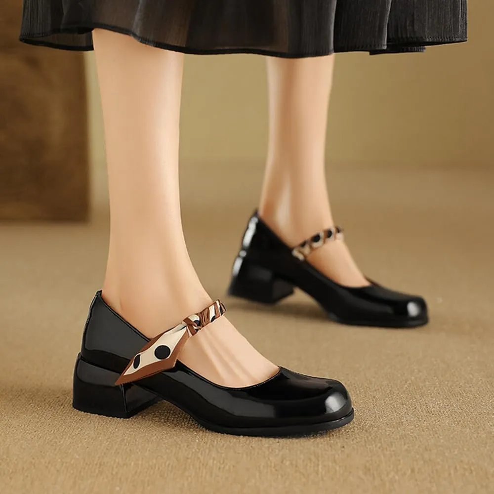 Big Size Women's Patent Leather Lolita Shoes Polka Dot Ribbon Mary Jane Platform Chunky Heeled Pumps Comfort Square Toe Dressy Shoes for Wedding Work Office