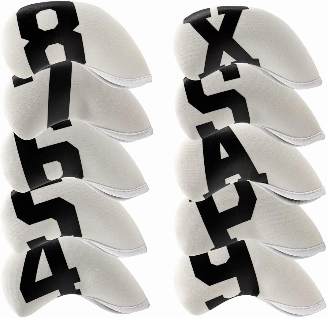 Big Number Neoprene Golf Iron Covers Set - 10pcs Golf Club Head Covers for Irons - Golf Club Case Headcovers (Black or White Base)