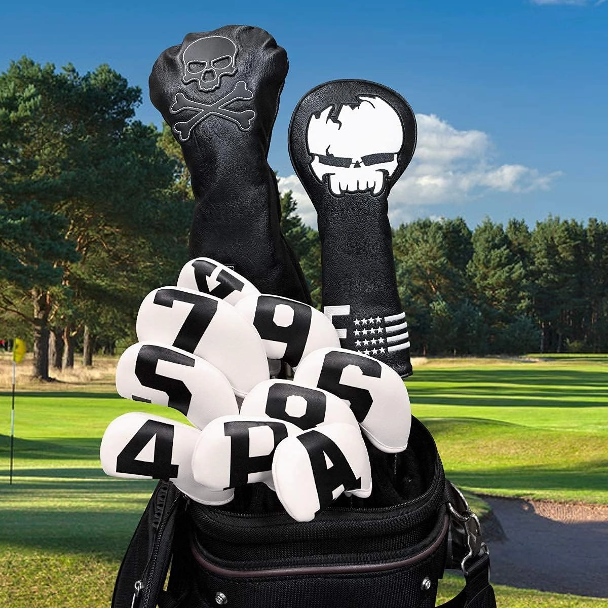 Big Number Neoprene Golf Iron Covers Set - 10pcs Golf Club Head Covers for Irons - Golf Club Case Headcovers (Black or White Base)
