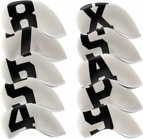 Big Number Neoprene Golf Iron Covers Set - 10pcs Golf Club Head Covers for Irons - Golf Club Case Headcovers (Black or White Base)