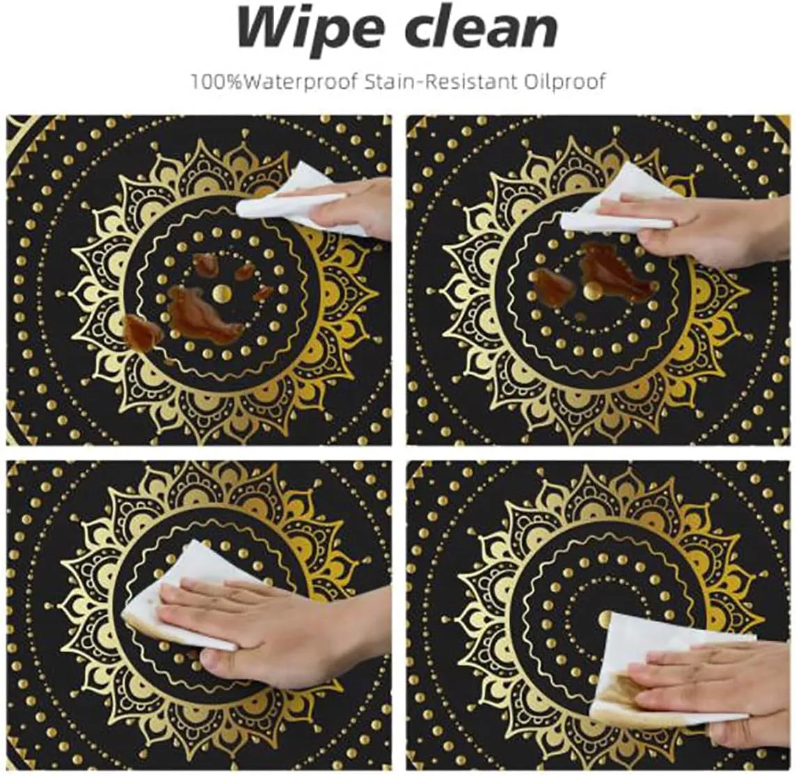 Blue Orange Yellow Round Fitted Tablecloth with Elastic Edge Abstract Floral Swirl Motifs Washable Spill Proof Table Covers Tiles Fit for 40"-43" Table