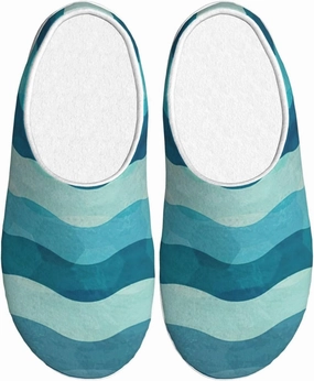 Blue Wave Stripe print Women's Soft Slippers House Shoes Comfortable Home Slippers Home Bedroom Shoes for Adults