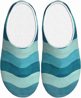Blue Wave Stripe print Women's Soft Slippers House Shoes Comfortable Home Slippers Home Bedroom Shoes for Adults