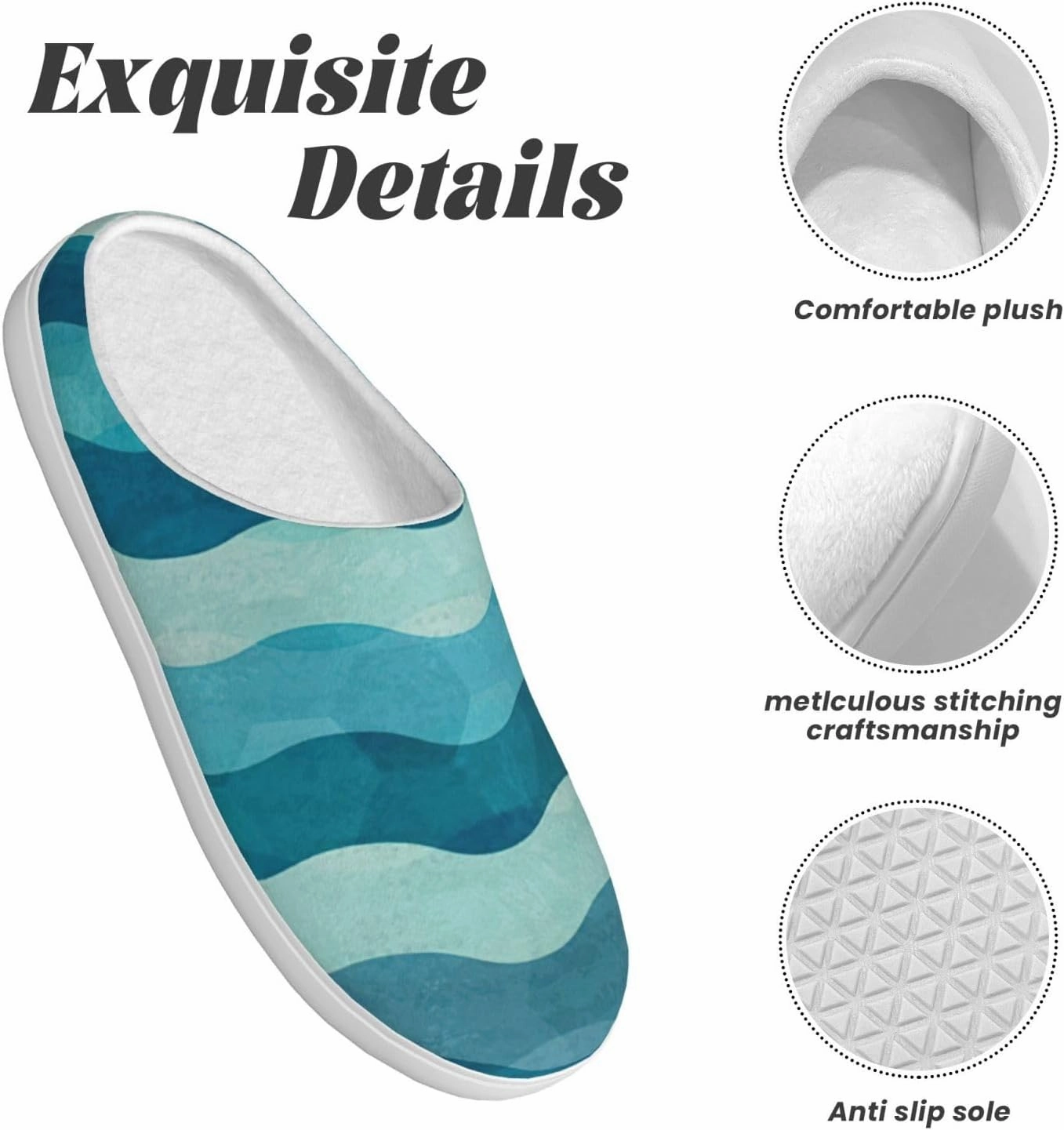 Blue Wave Stripe print Women's Soft Slippers House Shoes Comfortable Home Slippers Home Bedroom Shoes for Adults