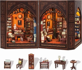 Book Nook Kit,3D Puzzle DIY Miniature kit with LED Light,Ideal Craft Gift for Adults & Teens,Beautiful Bookshelf Décor for Birthdays, Halloween, and Christmas.