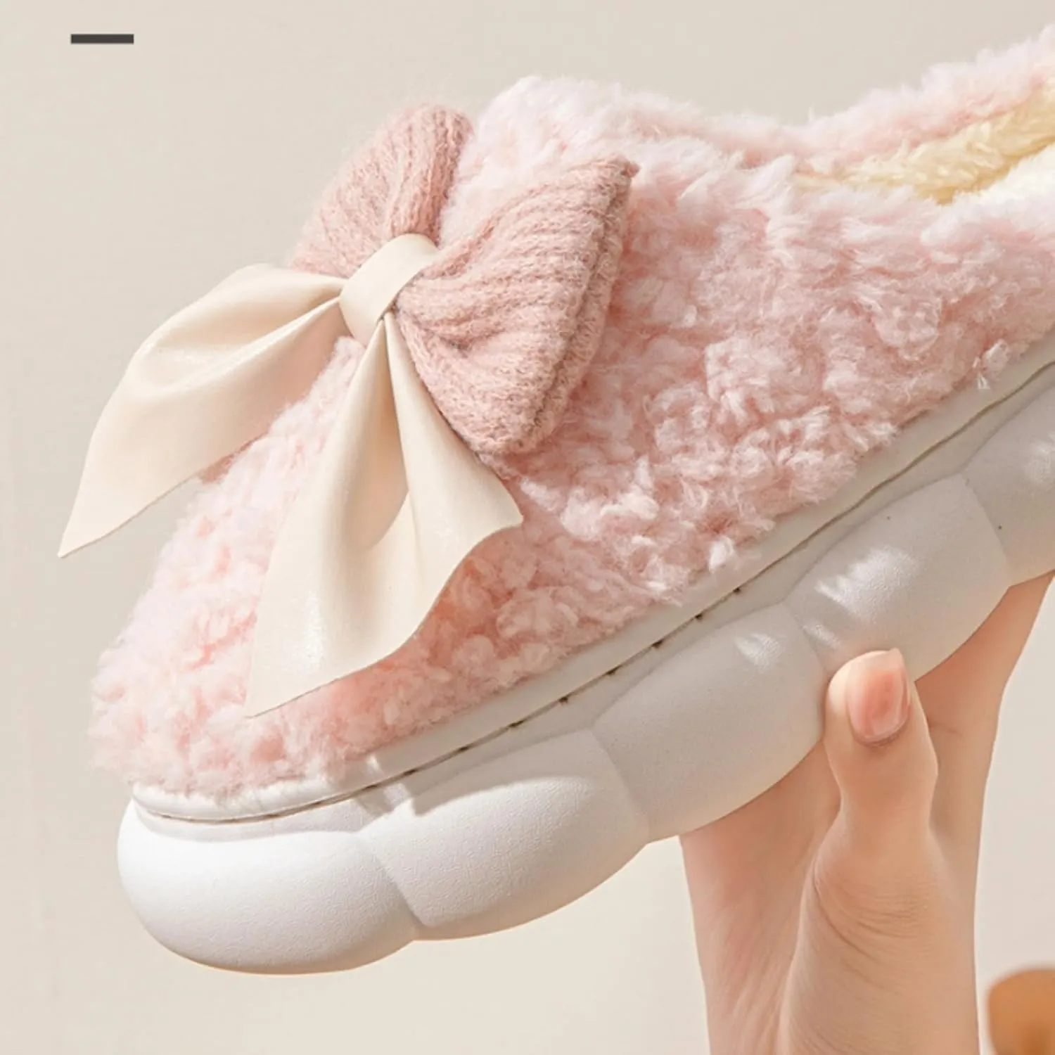 Bow Tie Slippers Cozy Soft Plush Slippers for Womens Lightweight Thick Sole Slippers Winter House Warm Slippers Shoes Indoor Non Slip Home Slippers Ladies Bedroom Fuzzy Slipper