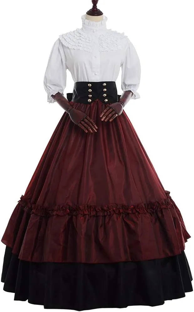 BPURB Women's Victorian Civil War Dress Theater Corset Costume Ball Gown (Blouse & Skirt & Petticoat)