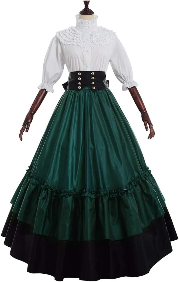 BPURB Women's Victorian Civil War Dress Theater Corset Costume Ball Gown (Blouse & Skirt & Petticoat)