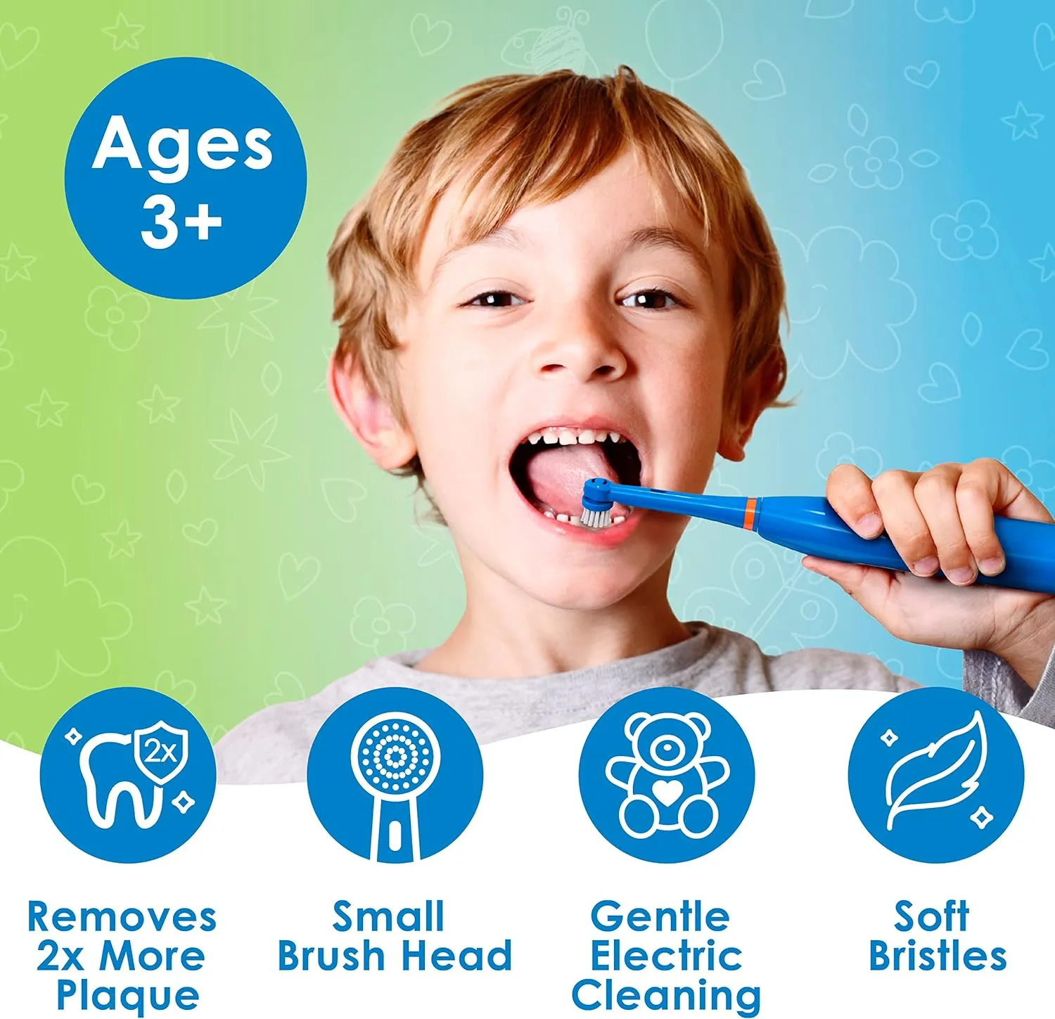 Brusheez Kids’ Electric Toothbrush Set - Safe & Effective for Ages 3  - Parent Tested & Approved with Gentle Bristles, 2 Brush Heads, Rinse Cup, 2-Minute Timer, & Storage Base (Buddy The Bear)