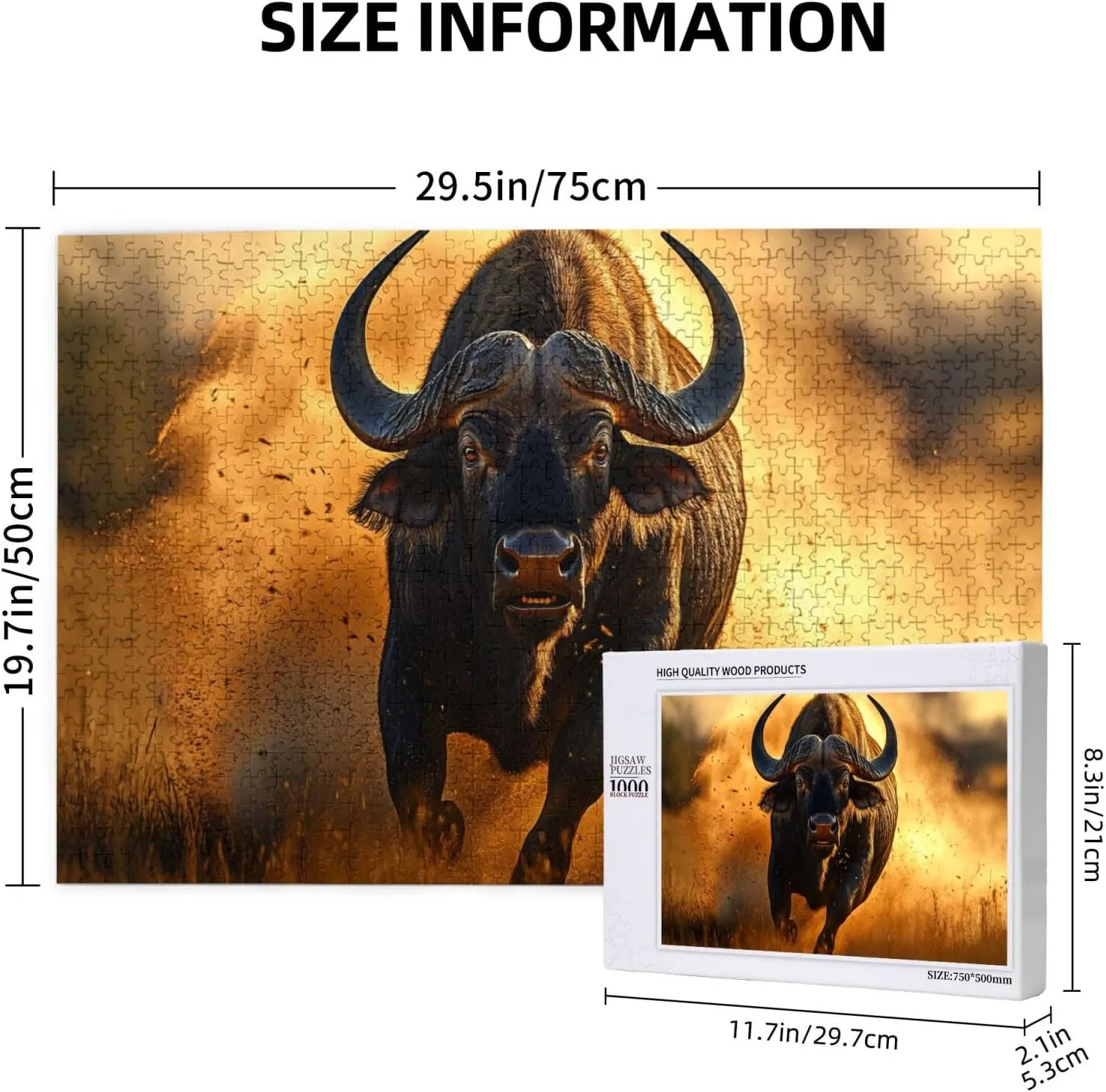 Buffalo Chasing On Grassland at Dusk, 1000-Piece Wooden Puzzles for Adults,Wonderful Imagination，High-Difficulty Family Entertainment Game, Ideal for Exercising Hands-On Skills