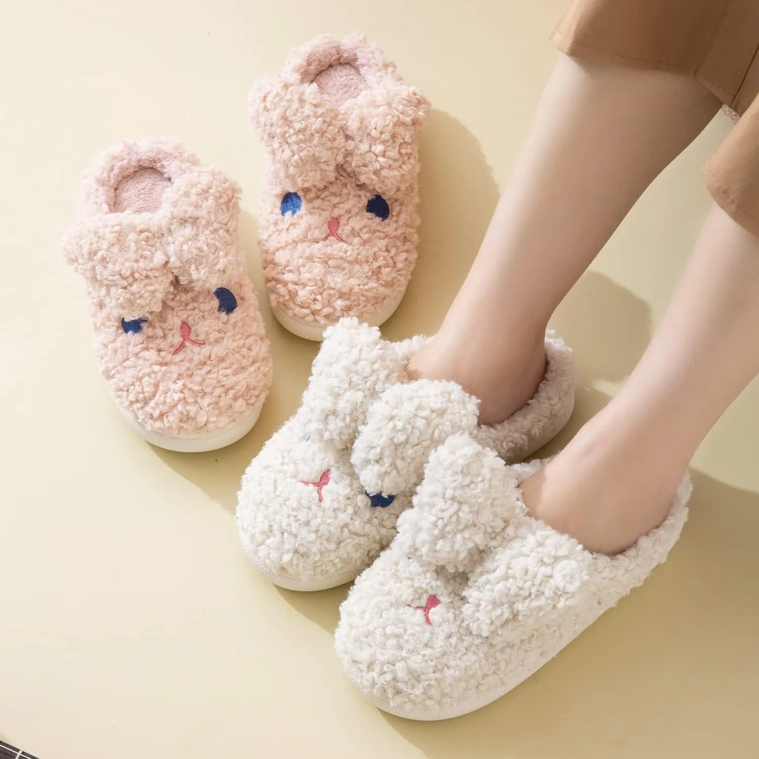 Bunny Slippers for Women Cute Animal Slippers Cozy Memory Foam House Slippers Warm Fleece Lining Soft Plush Non-Slip Sole Indoor Outdoor Shoes